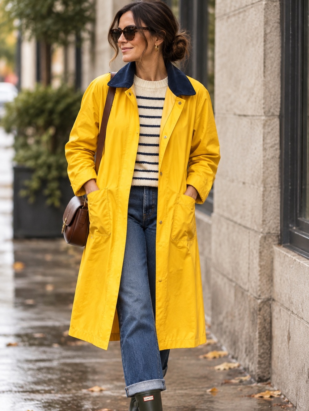VTG 80s Charles River Yellow Vinyl Slicker Raincoat Corduroy Collar Medium